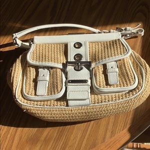 Prada Straw & Leather White Spring Small Clutch